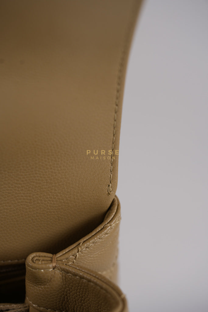 Coco Lizard-Embossed Top Handle Medium in Dark Beige Caviar Leather & Gold Hardware Microchip | Purse Maison Luxury Bags Shop