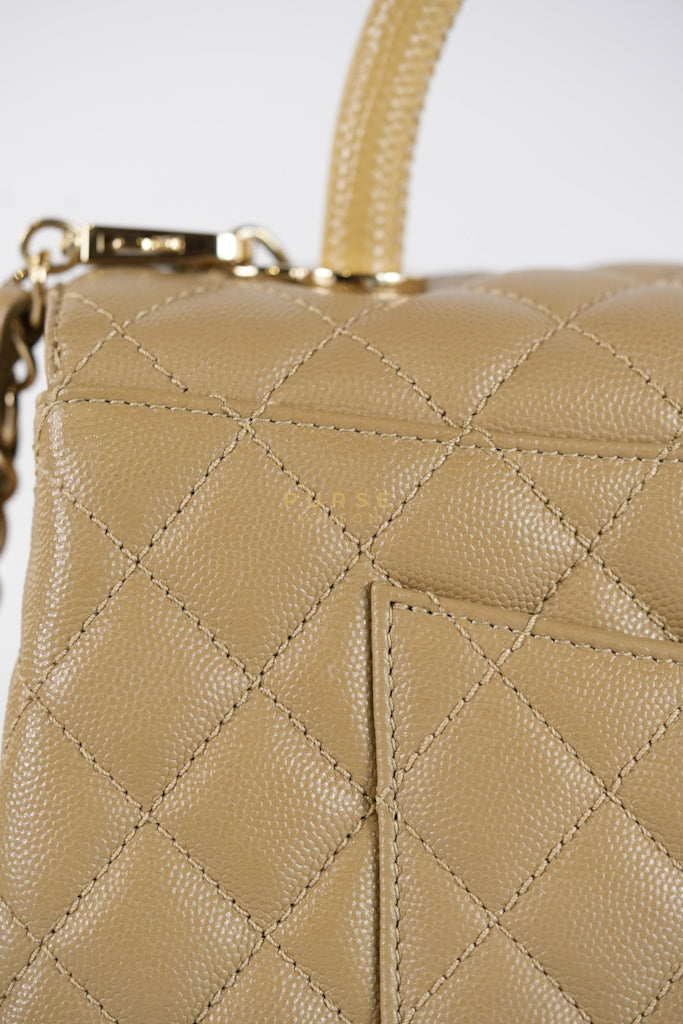 Coco Lizard-Embossed Top Handle Medium in Dark Beige Caviar Leather & Gold Hardware Microchip | Purse Maison Luxury Bags Shop