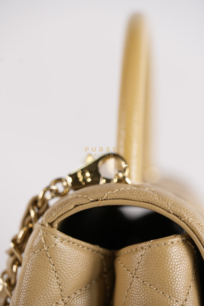 Coco Lizard-Embossed Top Handle Medium in Dark Beige Caviar Leather & Gold Hardware Microchip | Purse Maison Luxury Bags Shop