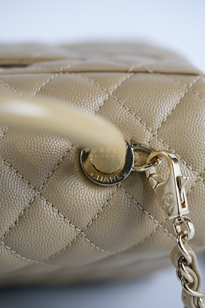 Coco Lizard-Embossed Top Handle Medium in Dark Beige Caviar Leather & Gold Hardware Microchip | Purse Maison Luxury Bags Shop