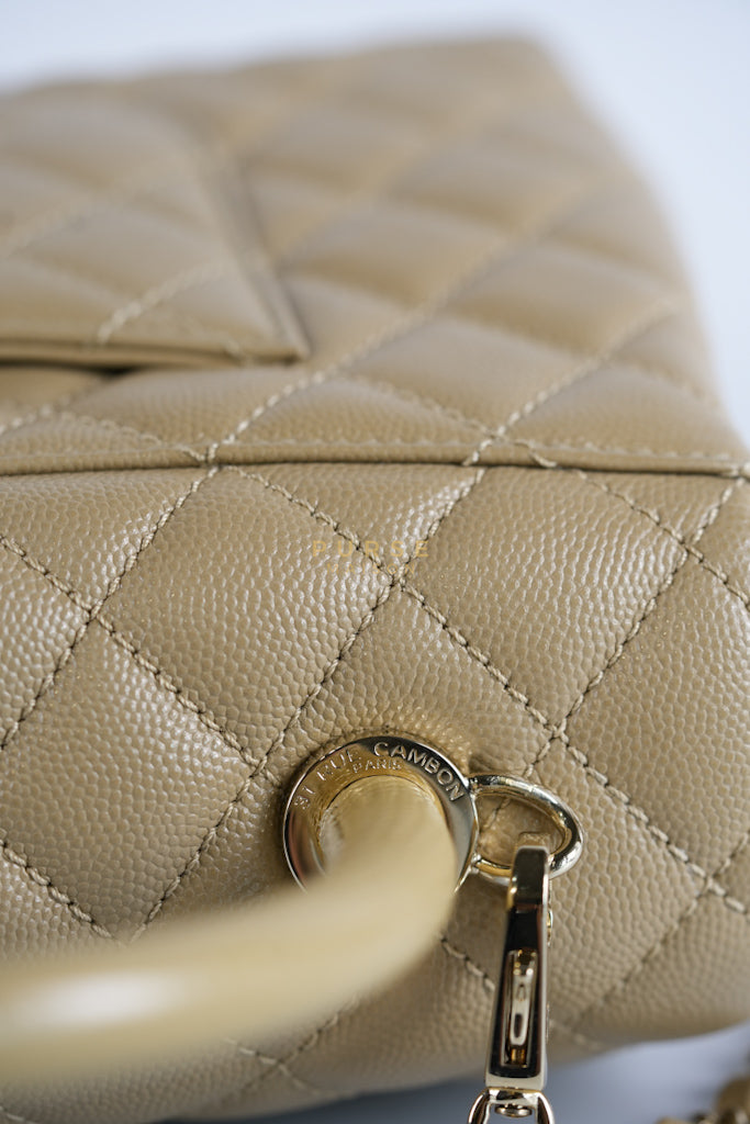 Coco Lizard-Embossed Top Handle Medium in Dark Beige Caviar Leather & Gold Hardware Microchip | Purse Maison Luxury Bags Shop