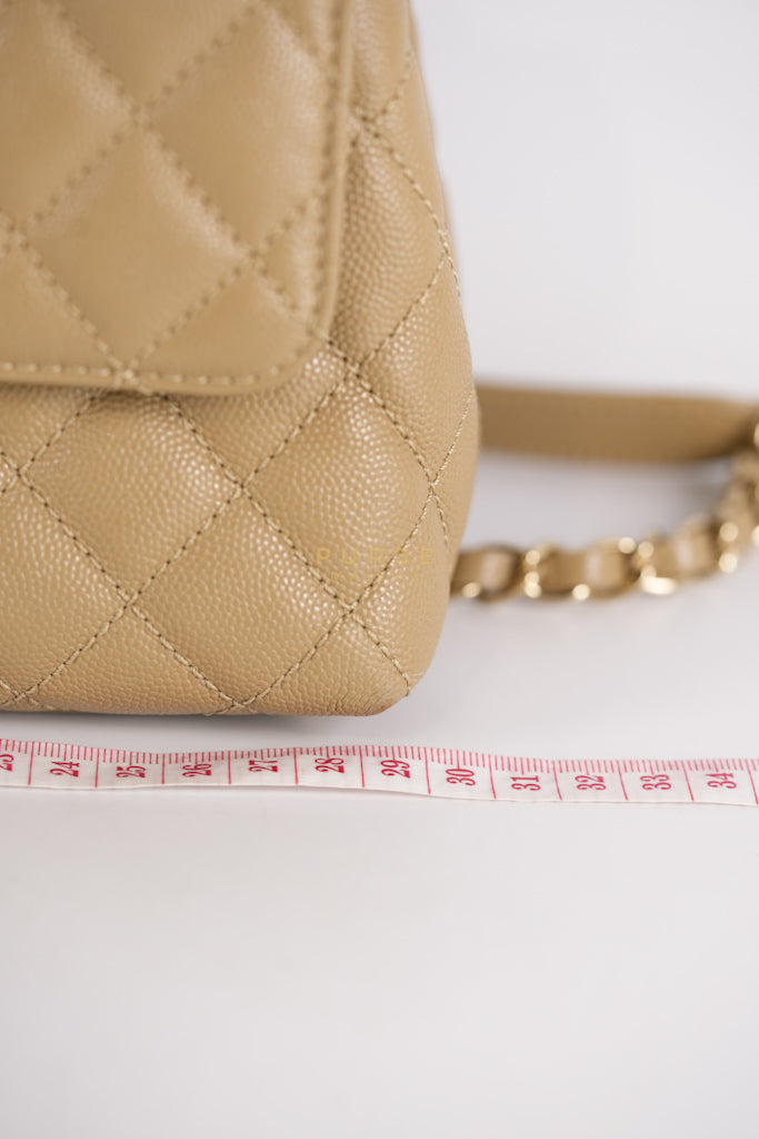 Coco Lizard-Embossed Top Handle Medium in Dark Beige Caviar Leather & Gold Hardware Microchip | Purse Maison Luxury Bags Shop