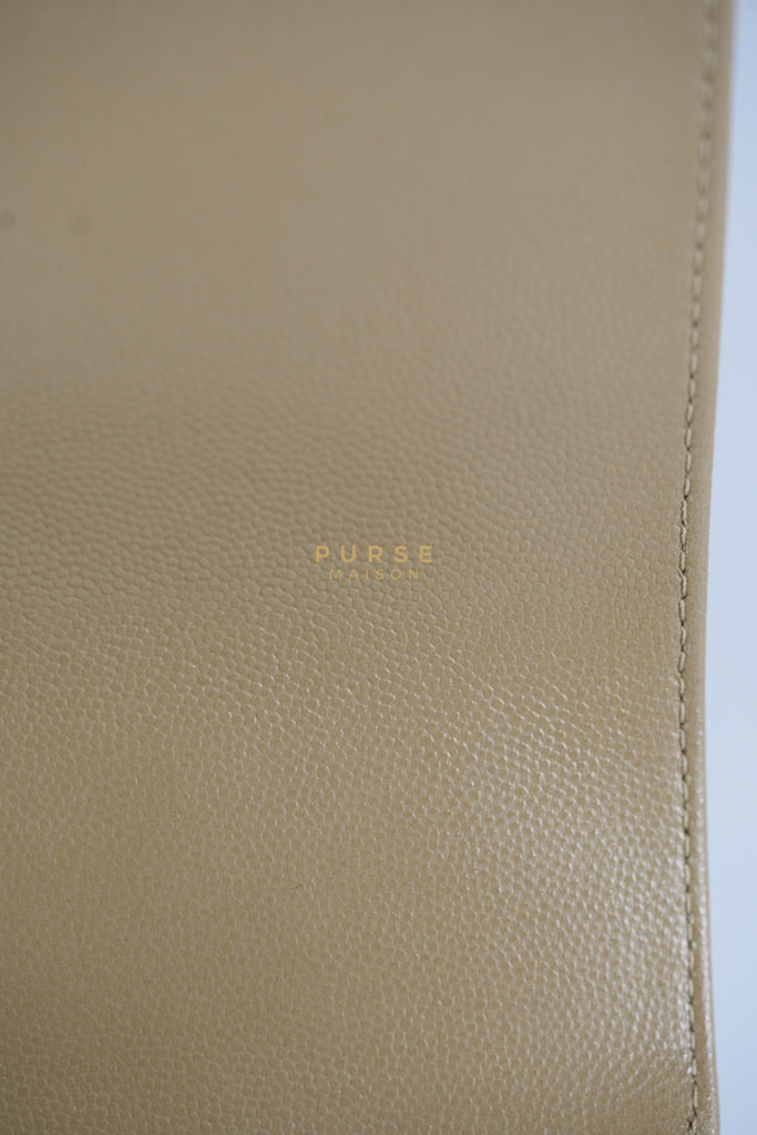 Coco Lizard-Embossed Top Handle Medium in Dark Beige Caviar Leather & Gold Hardware Microchip | Purse Maison Luxury Bags Shop