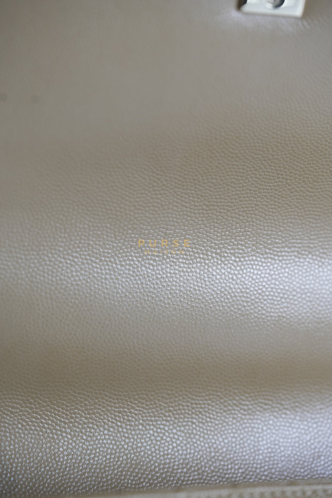 Coco Lizard-Embossed Top Handle Medium in Dark Beige Caviar Leather & Gold Hardware Microchip | Purse Maison Luxury Bags Shop