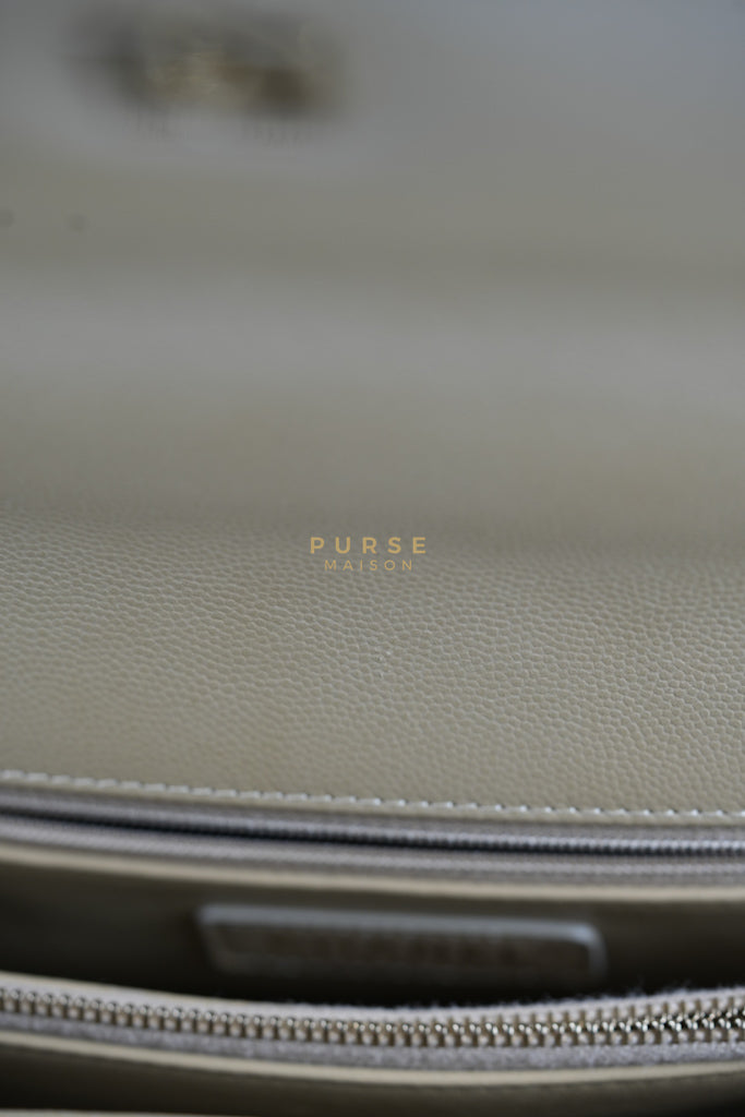 Coco Lizard-Embossed Top Handle Medium in Dark Beige Caviar Leather & Gold Hardware Microchip | Purse Maison Luxury Bags Shop