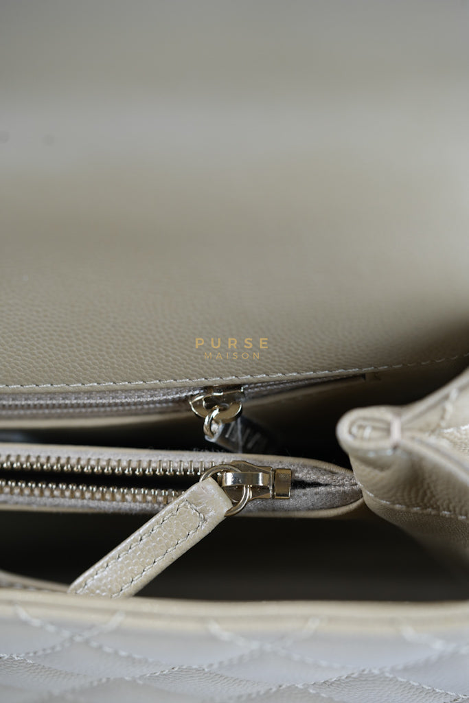 Coco Lizard-Embossed Top Handle Medium in Dark Beige Caviar Leather & Gold Hardware Microchip | Purse Maison Luxury Bags Shop