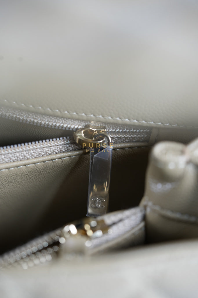 Coco Lizard-Embossed Top Handle Medium in Dark Beige Caviar Leather & Gold Hardware Microchip | Purse Maison Luxury Bags Shop