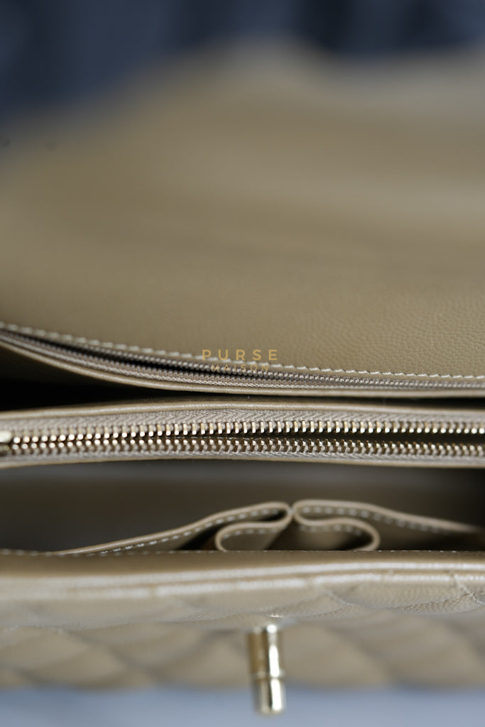 Coco Lizard-Embossed Top Handle Medium in Dark Beige Caviar Leather & Gold Hardware Microchip | Purse Maison Luxury Bags Shop