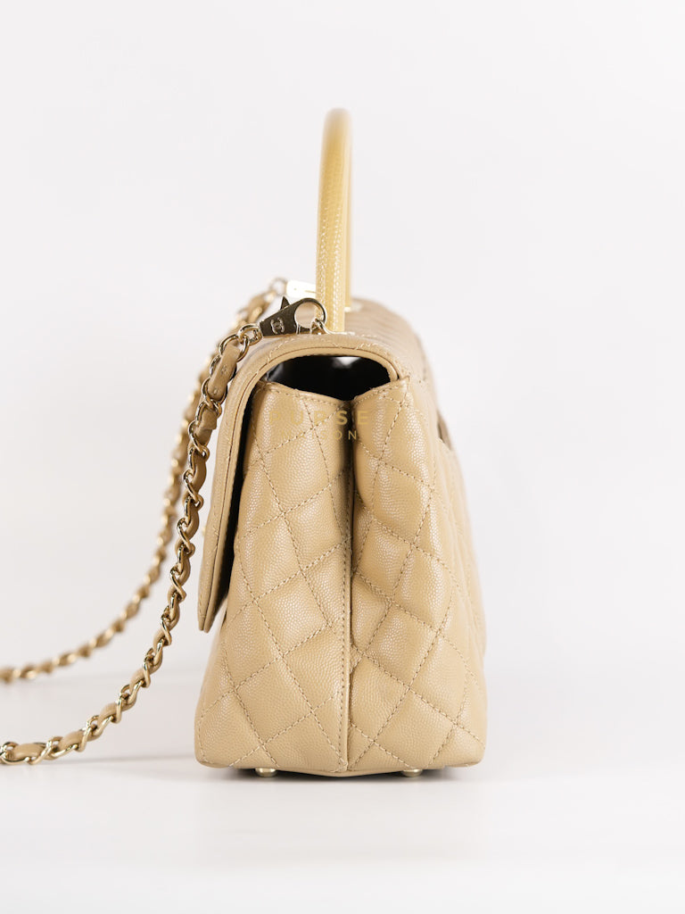 Coco Lizard-Embossed Top Handle Medium in Dark Beige Caviar Leather & Gold Hardware Microchip | Purse Maison Luxury Bags Shop