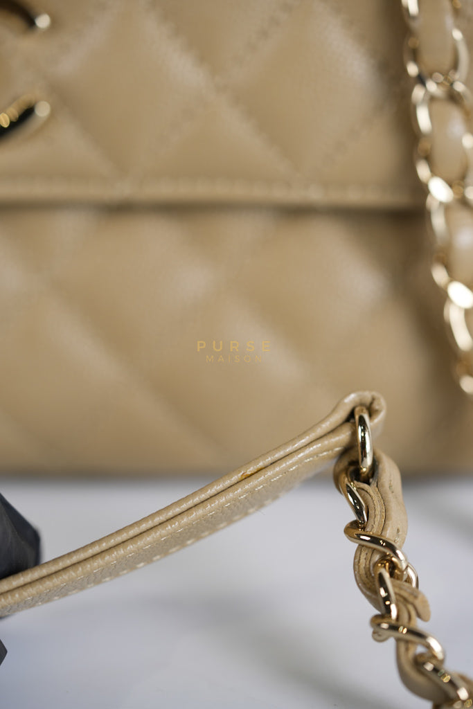 Coco Lizard-Embossed Top Handle Medium in Dark Beige Caviar Leather & Gold Hardware Microchip | Purse Maison Luxury Bags Shop