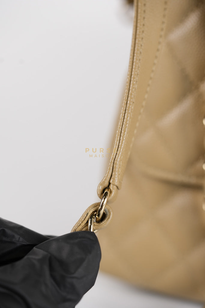 Coco Lizard-Embossed Top Handle Medium in Dark Beige Caviar Leather & Gold Hardware Microchip | Purse Maison Luxury Bags Shop