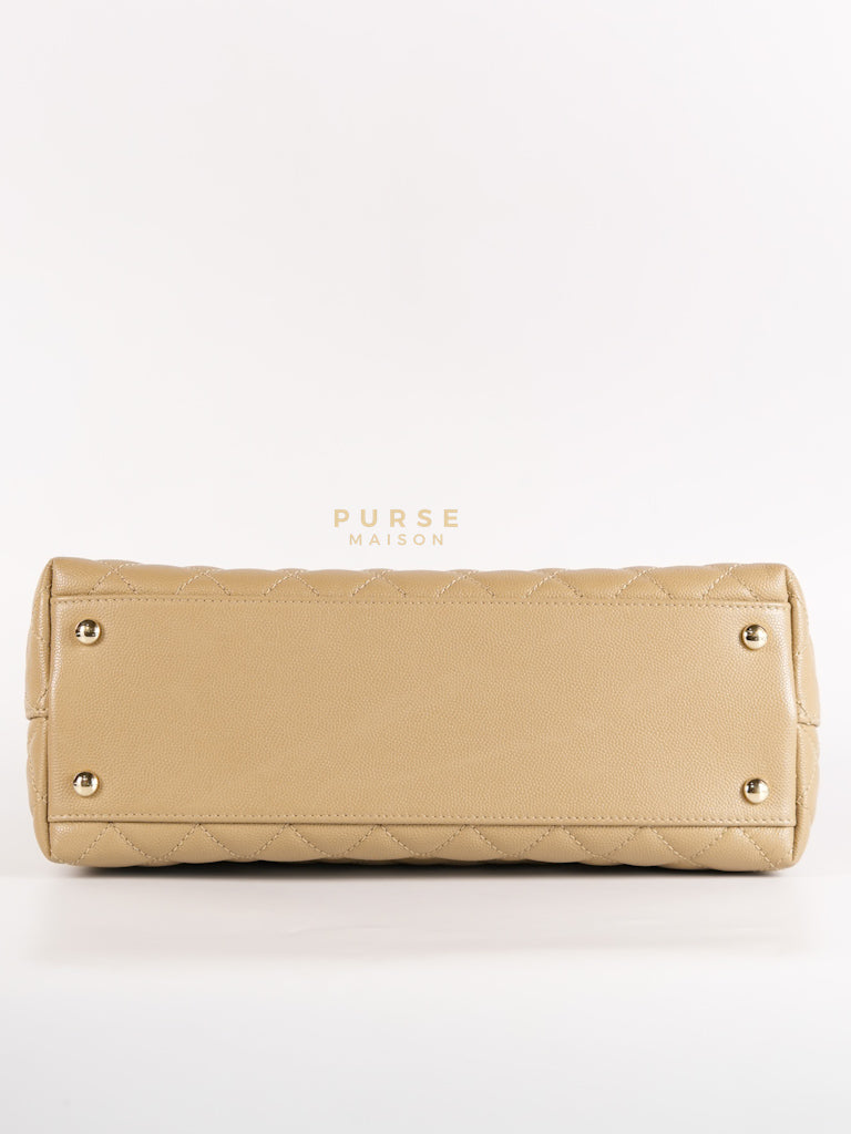 Coco Lizard-Embossed Top Handle Medium in Dark Beige Caviar Leather & Gold Hardware Microchip | Purse Maison Luxury Bags Shop