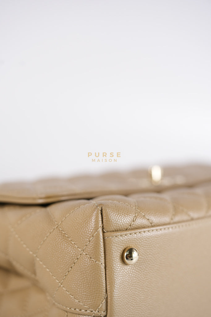Coco Lizard-Embossed Top Handle Medium in Dark Beige Caviar Leather & Gold Hardware Microchip | Purse Maison Luxury Bags Shop