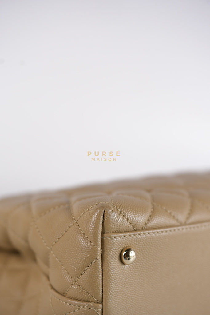 Coco Lizard-Embossed Top Handle Medium in Dark Beige Caviar Leather & Gold Hardware Microchip | Purse Maison Luxury Bags Shop
