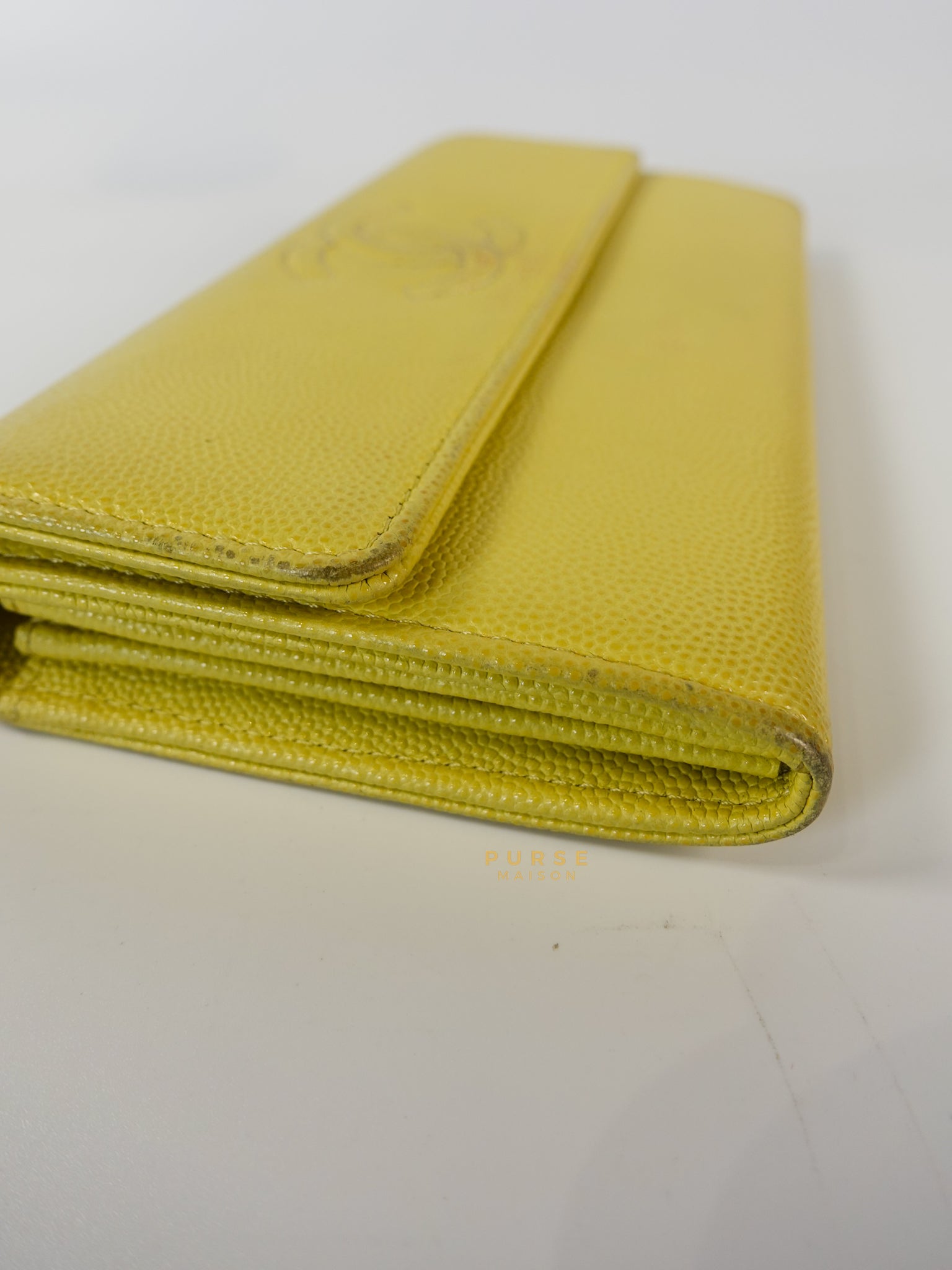 Coco Mark Long Wallet in Light Yellow Caviar Leather Series 24 | Purse Maison Luxury Bags Shop