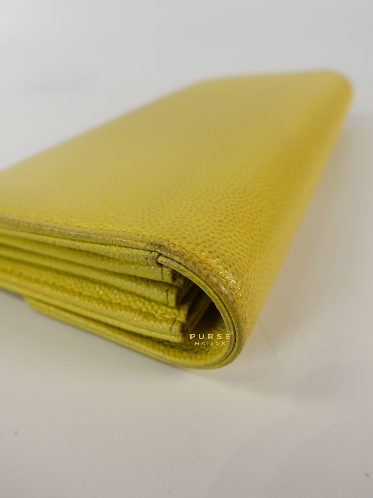 Coco Mark Long Wallet in Light Yellow Caviar Leather Series 24 | Purse Maison Luxury Bags Shop