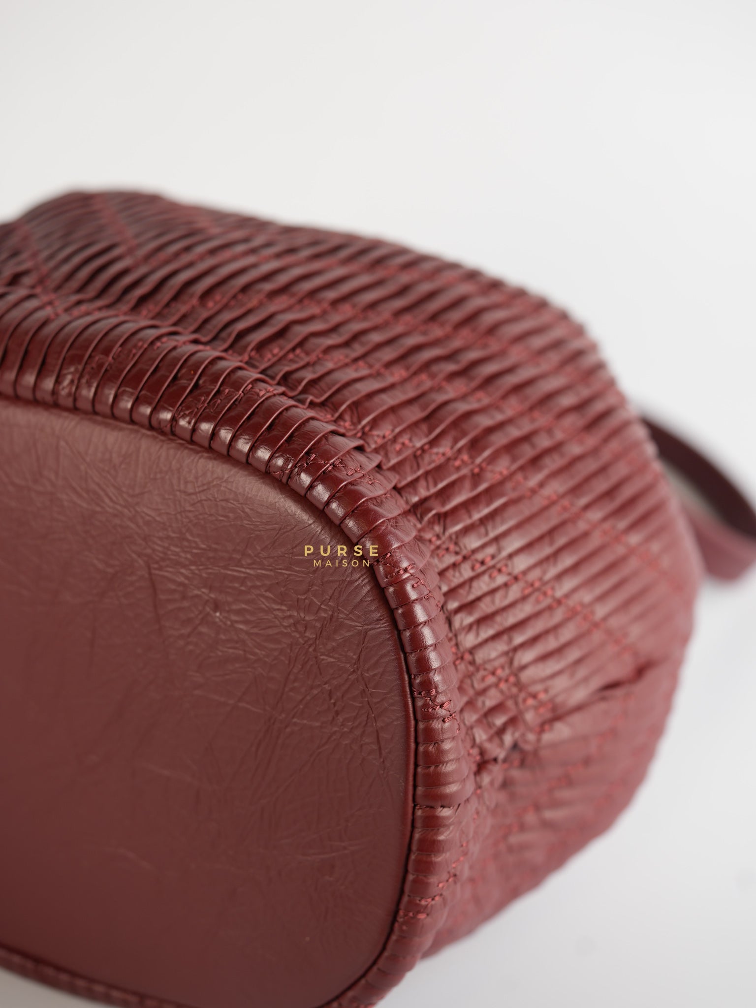 Coco Pleats Red Drawstring Bag in Aged Gold Hardware Series 25 | Purse Maison Luxury Bags Shop