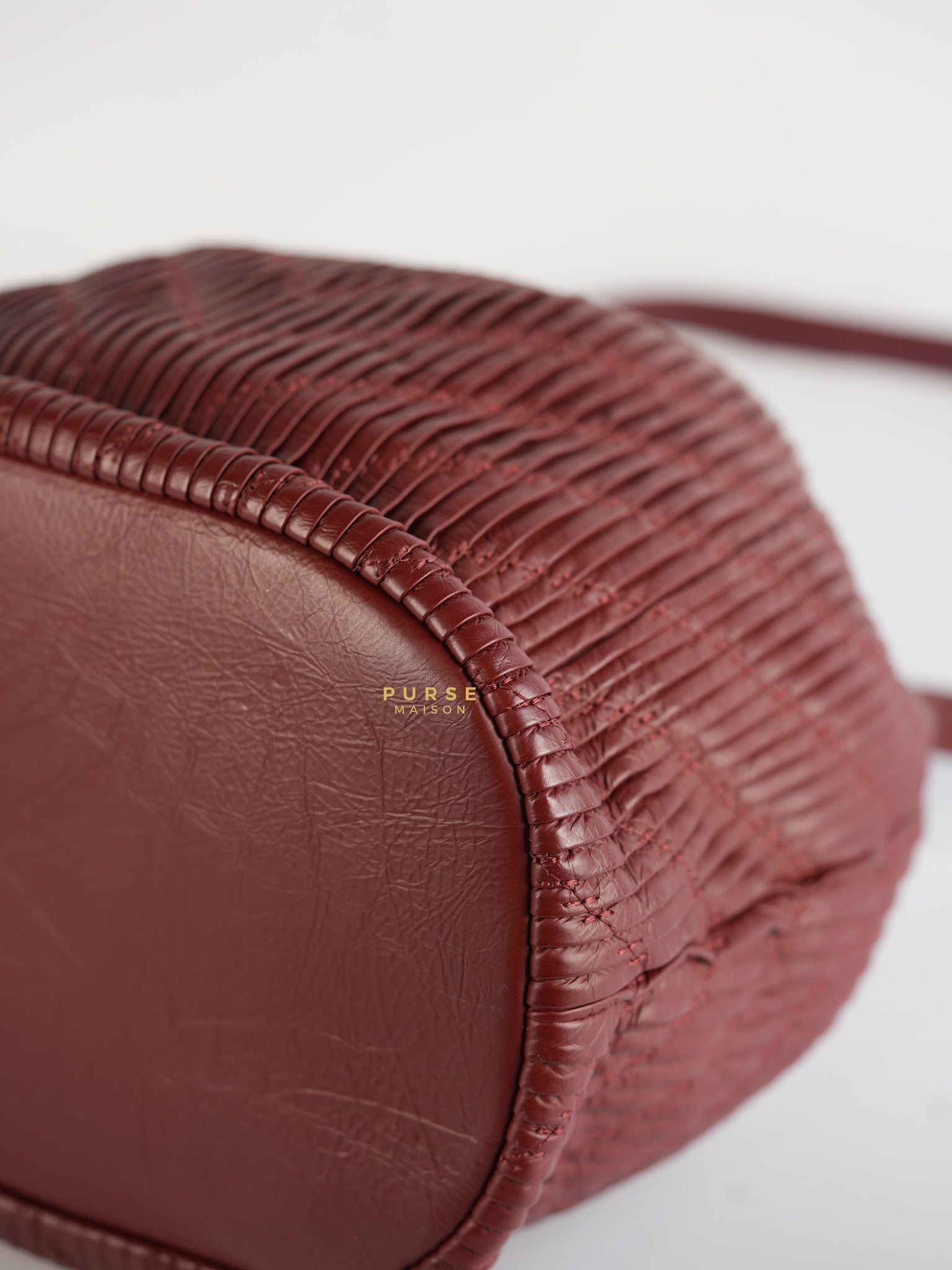 Coco Pleats Red Drawstring Bag in Aged Gold Hardware Series 25 | Purse Maison Luxury Bags Shop