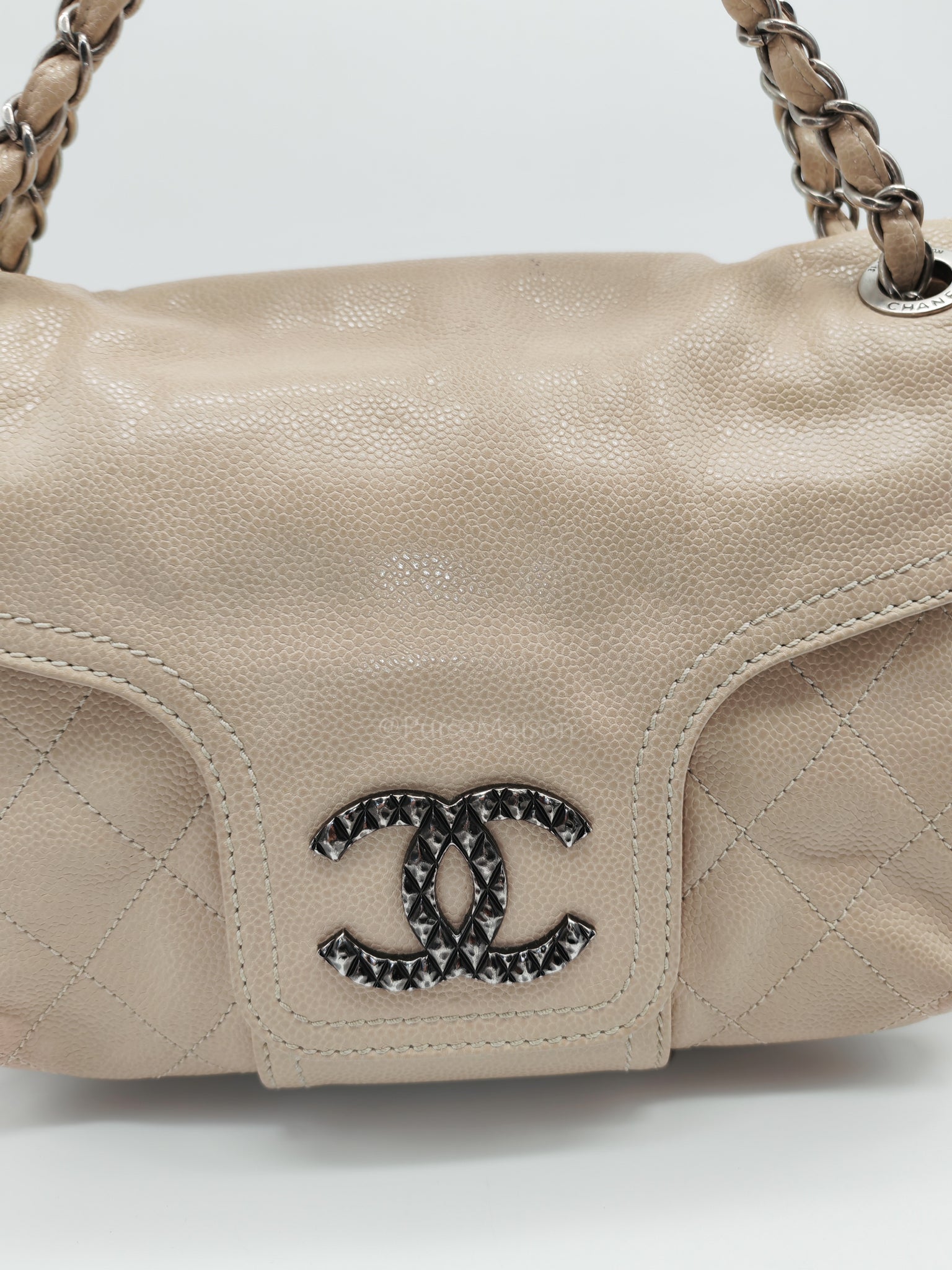 Coco Rider Flap Bag Light Beige Caviar Leather and Ruthenium Hardware Series 13 | Purse Maison Luxury Bags Shop