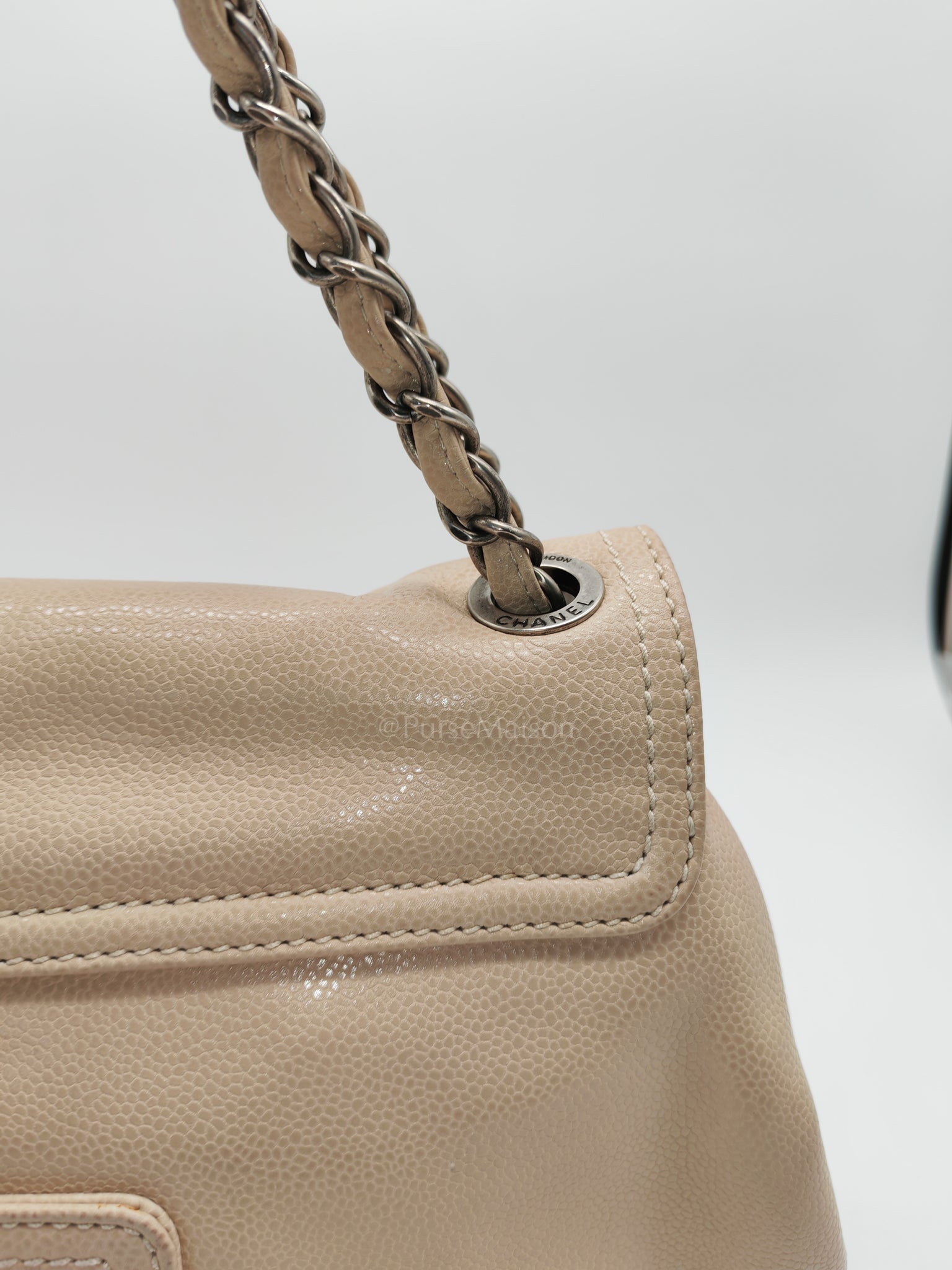 Coco Rider Flap Bag Light Beige Caviar Leather and Ruthenium Hardware Series 13 | Purse Maison Luxury Bags Shop