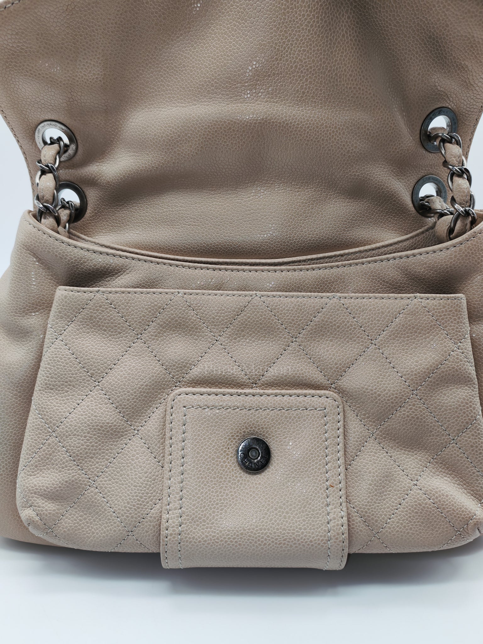 Coco Rider Flap Bag Light Beige Caviar Leather and Ruthenium Hardware Series 13 | Purse Maison Luxury Bags Shop