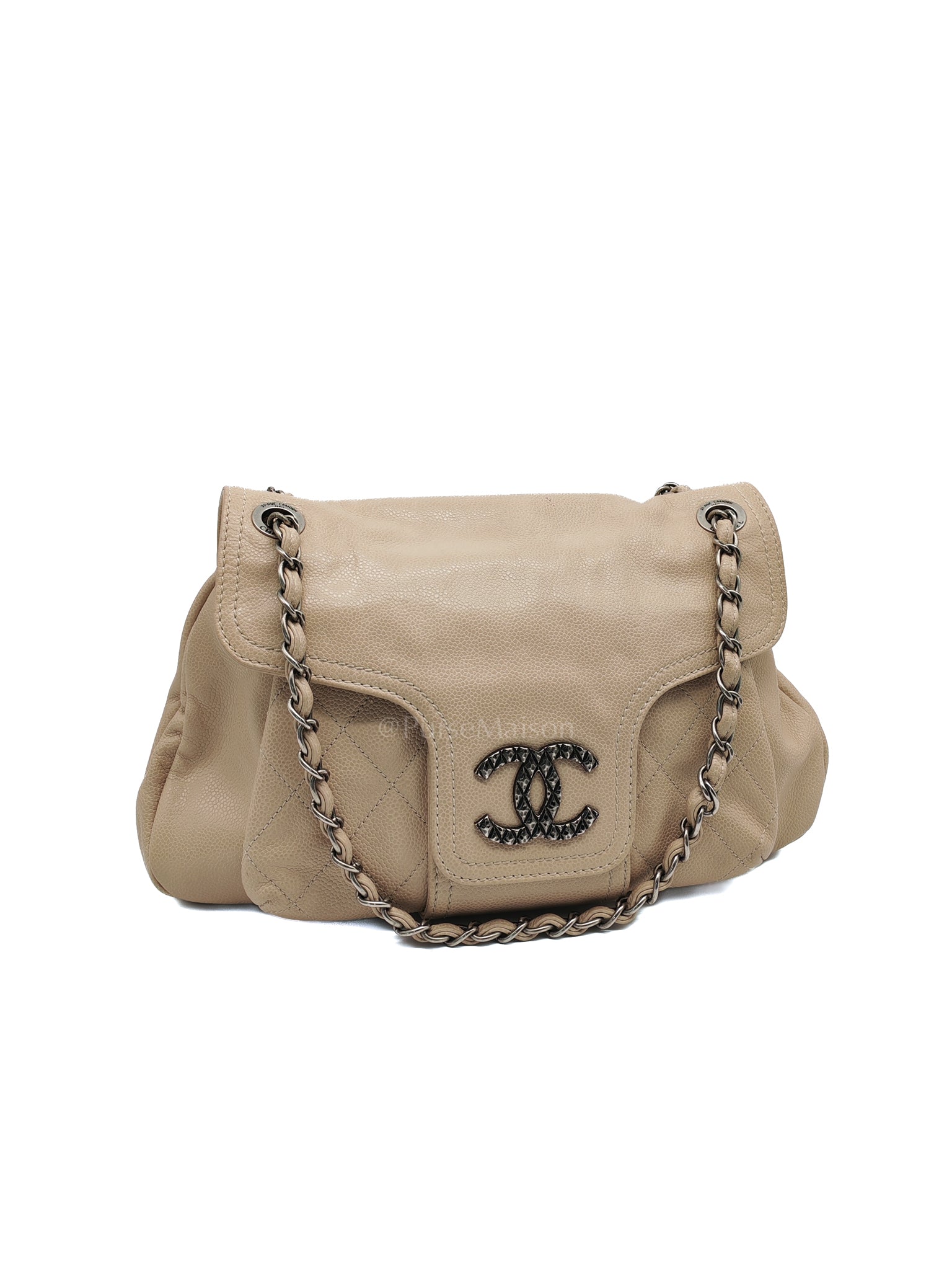 Coco Rider Flap Bag Light Beige Caviar Leather and Ruthenium Hardware Series 13 | Purse Maison Luxury Bags Shop