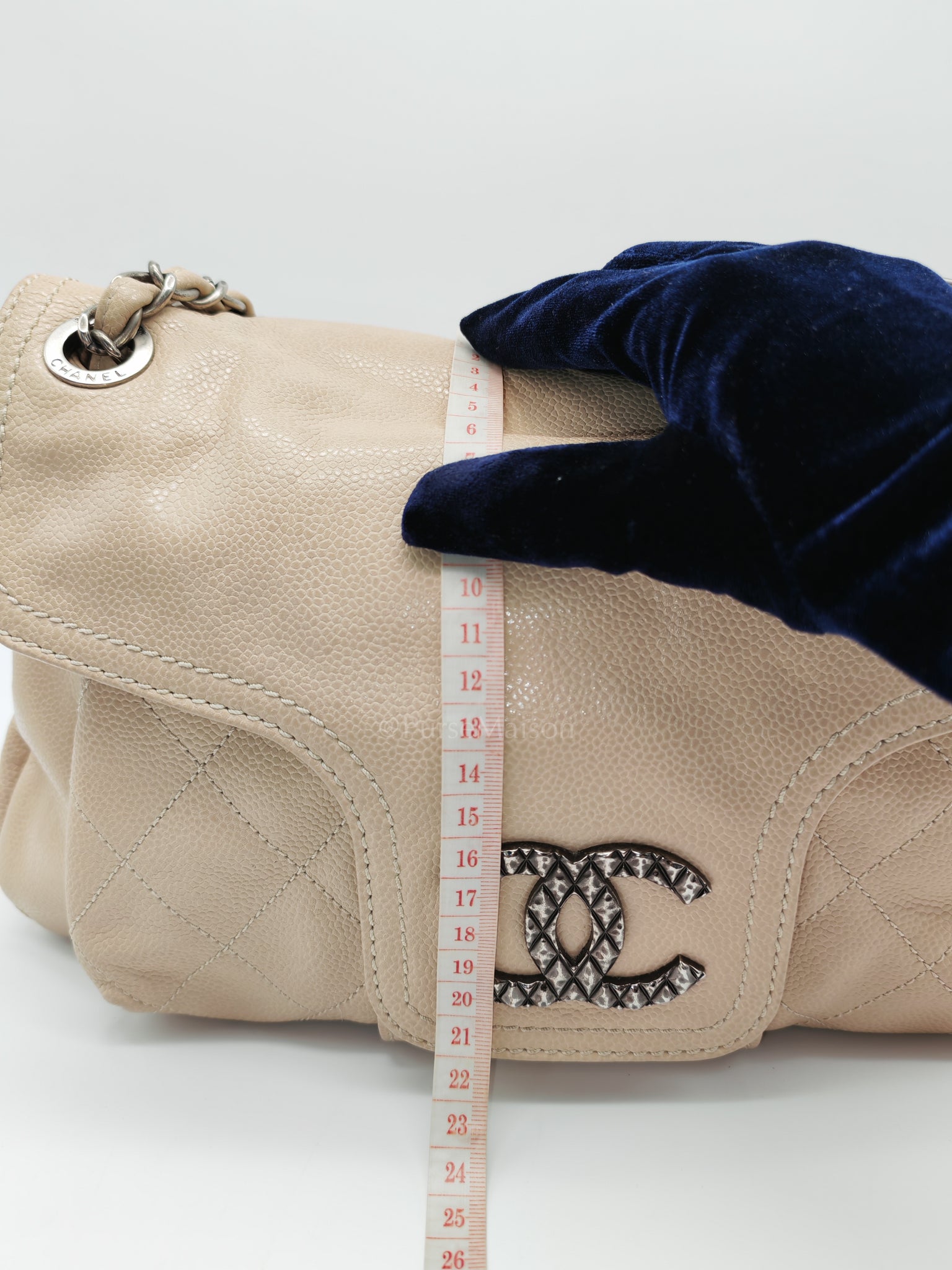 Coco Rider Flap Bag Light Beige Caviar Leather and Ruthenium Hardware Series 13 | Purse Maison Luxury Bags Shop