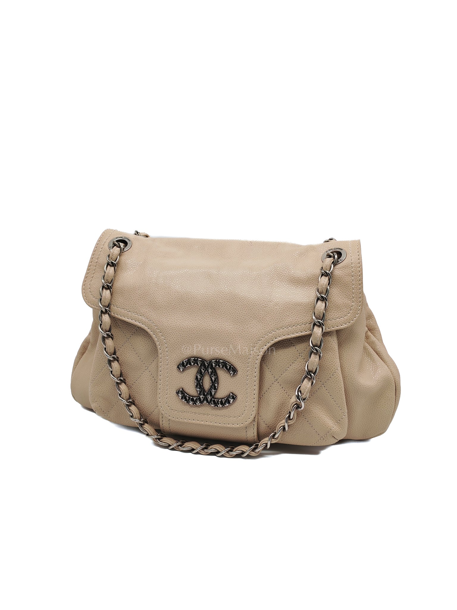 Coco Rider Flap Bag Light Beige Caviar Leather and Ruthenium Hardware Series 13 | Purse Maison Luxury Bags Shop