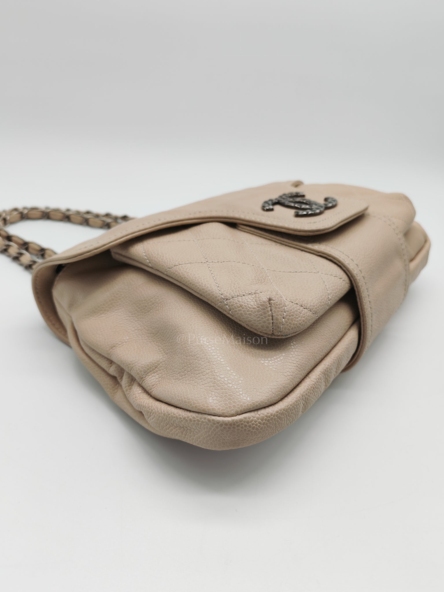 Coco Rider Flap Bag Light Beige Caviar Leather and Ruthenium Hardware Series 13 | Purse Maison Luxury Bags Shop