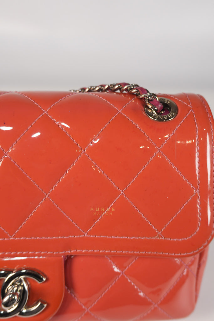 Coco Shine Flap Small Red Patent Leather Pink Interior Silver Hardware Series 20 | Purse Maison Luxury Bags Shop