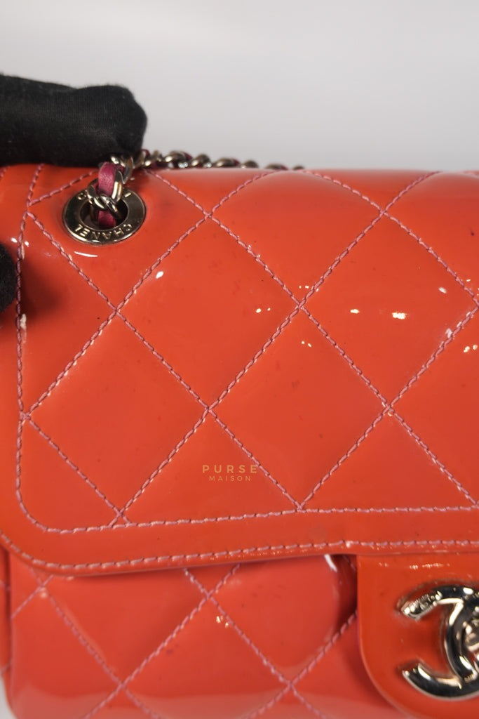 Coco Shine Flap Small Red Patent Leather Pink Interior Silver Hardware Series 20 | Purse Maison Luxury Bags Shop
