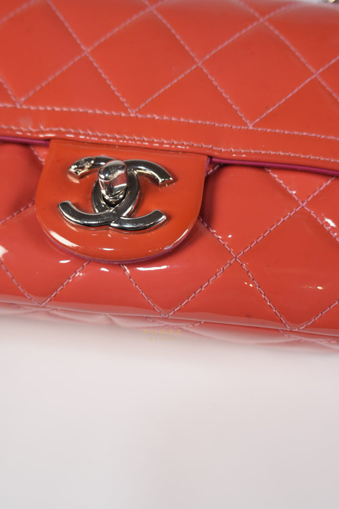 Coco Shine Flap Small Red Patent Leather Pink Interior Silver Hardware Series 20 | Purse Maison Luxury Bags Shop