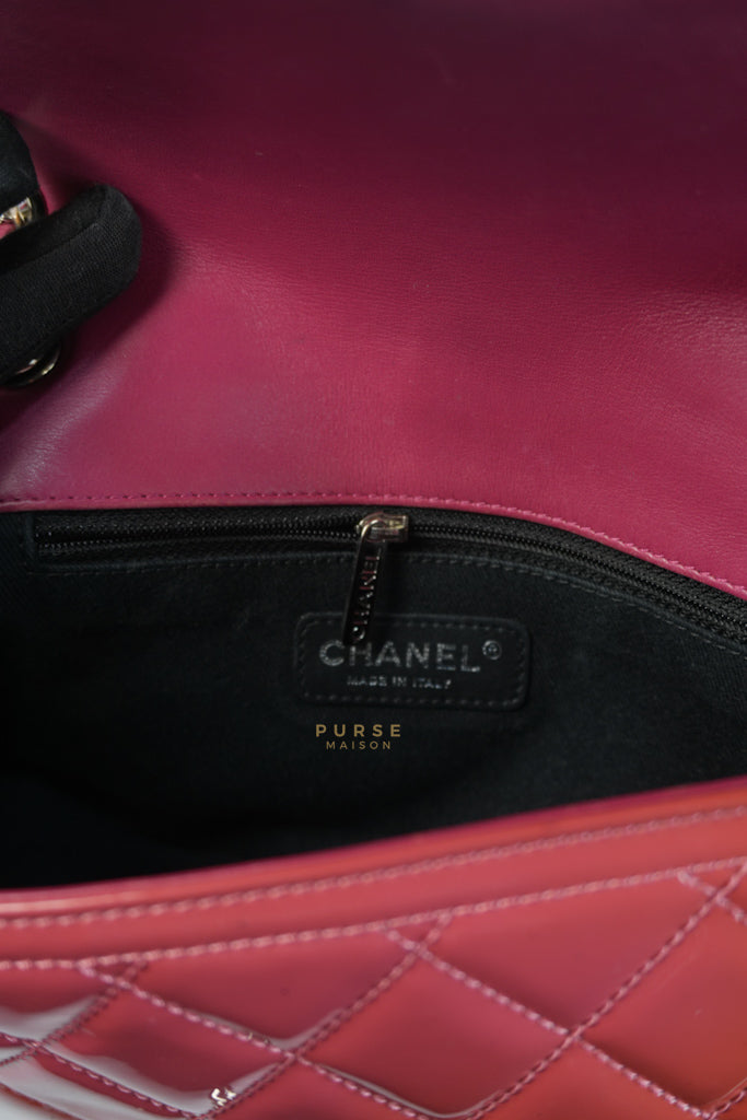Coco Shine Flap Small Red Patent Leather Pink Interior Silver Hardware Series 20 | Purse Maison Luxury Bags Shop
