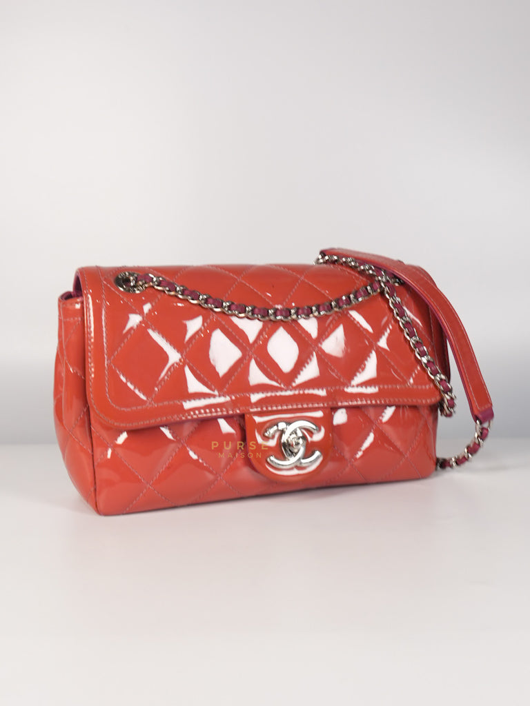 Coco Shine Flap Small Red Patent Leather Pink Interior Silver Hardware Series 20 | Purse Maison Luxury Bags Shop