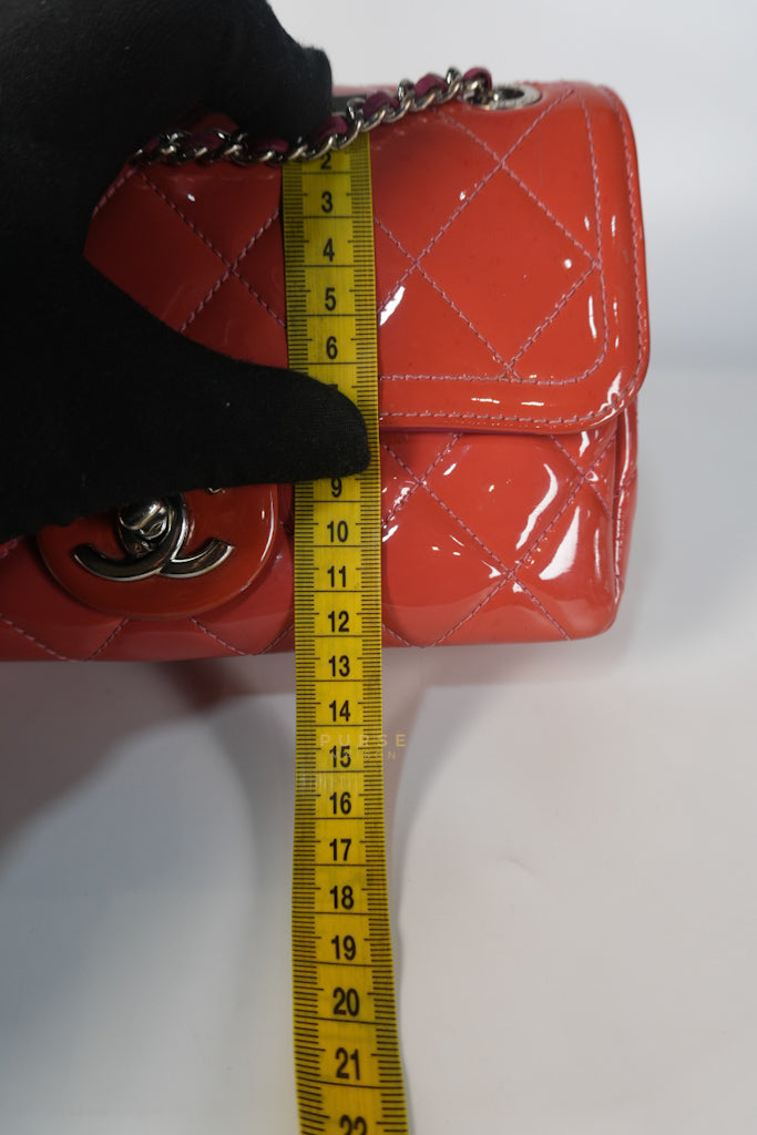 Coco Shine Flap Small Red Patent Leather Pink Interior Silver Hardware Series 20 | Purse Maison Luxury Bags Shop