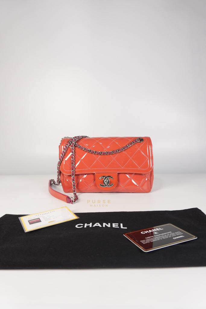 Coco Shine Flap Small Red Patent Leather Pink Interior Silver Hardware Series 20 | Purse Maison Luxury Bags Shop
