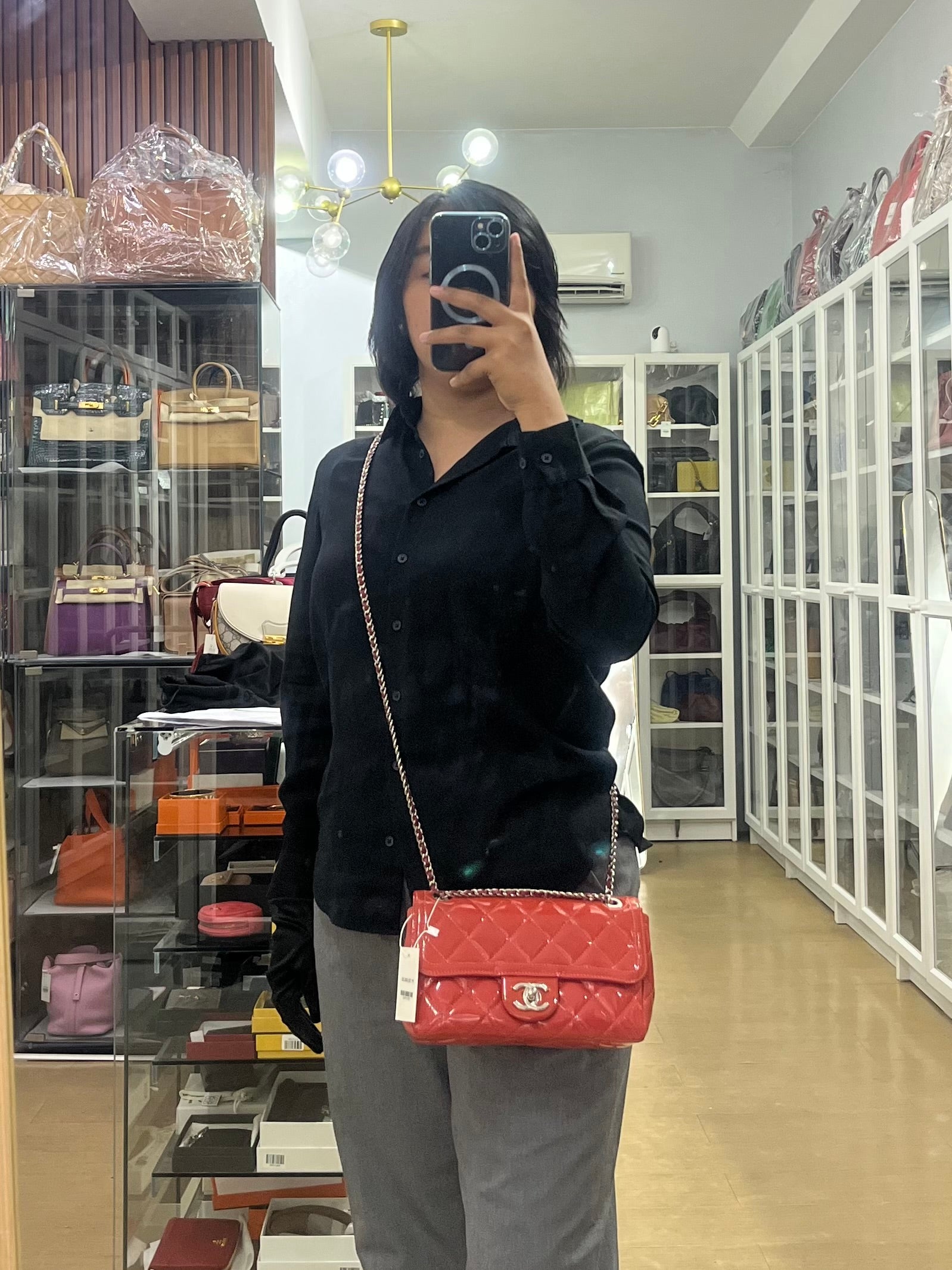 Coco Shine Flap Small Red Patent Leather Pink Interior Silver Hardware Series 20 | Purse Maison Luxury Bags Shop