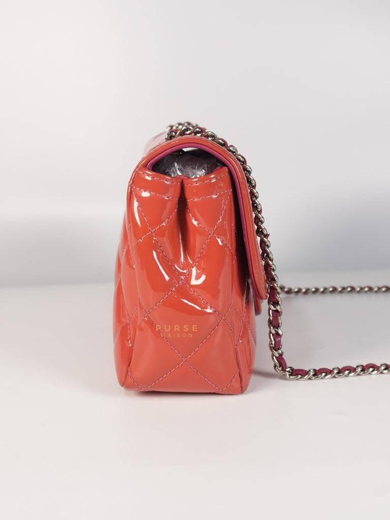 Coco Shine Flap Small Red Patent Leather Pink Interior Silver Hardware Series 20 | Purse Maison Luxury Bags Shop
