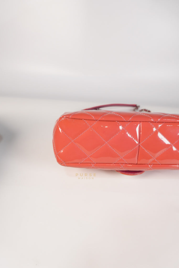 Coco Shine Flap Small Red Patent Leather Pink Interior Silver Hardware Series 20 | Purse Maison Luxury Bags Shop