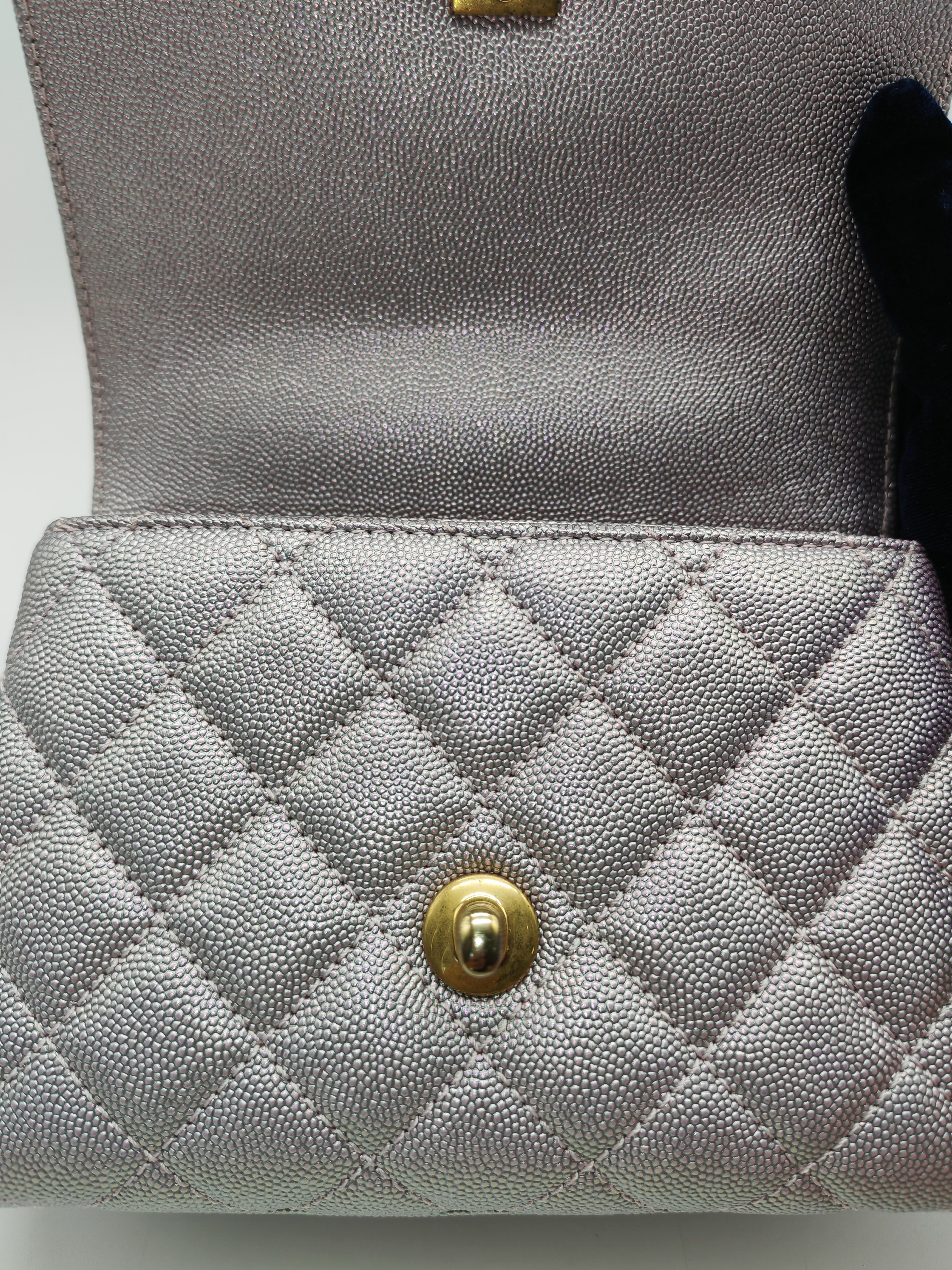 Coco Top Handle Bag Mini in Iridescent Quilted Caviar Leather & Gold Hardware Microchip | Purse Maison Luxury Bags Shop