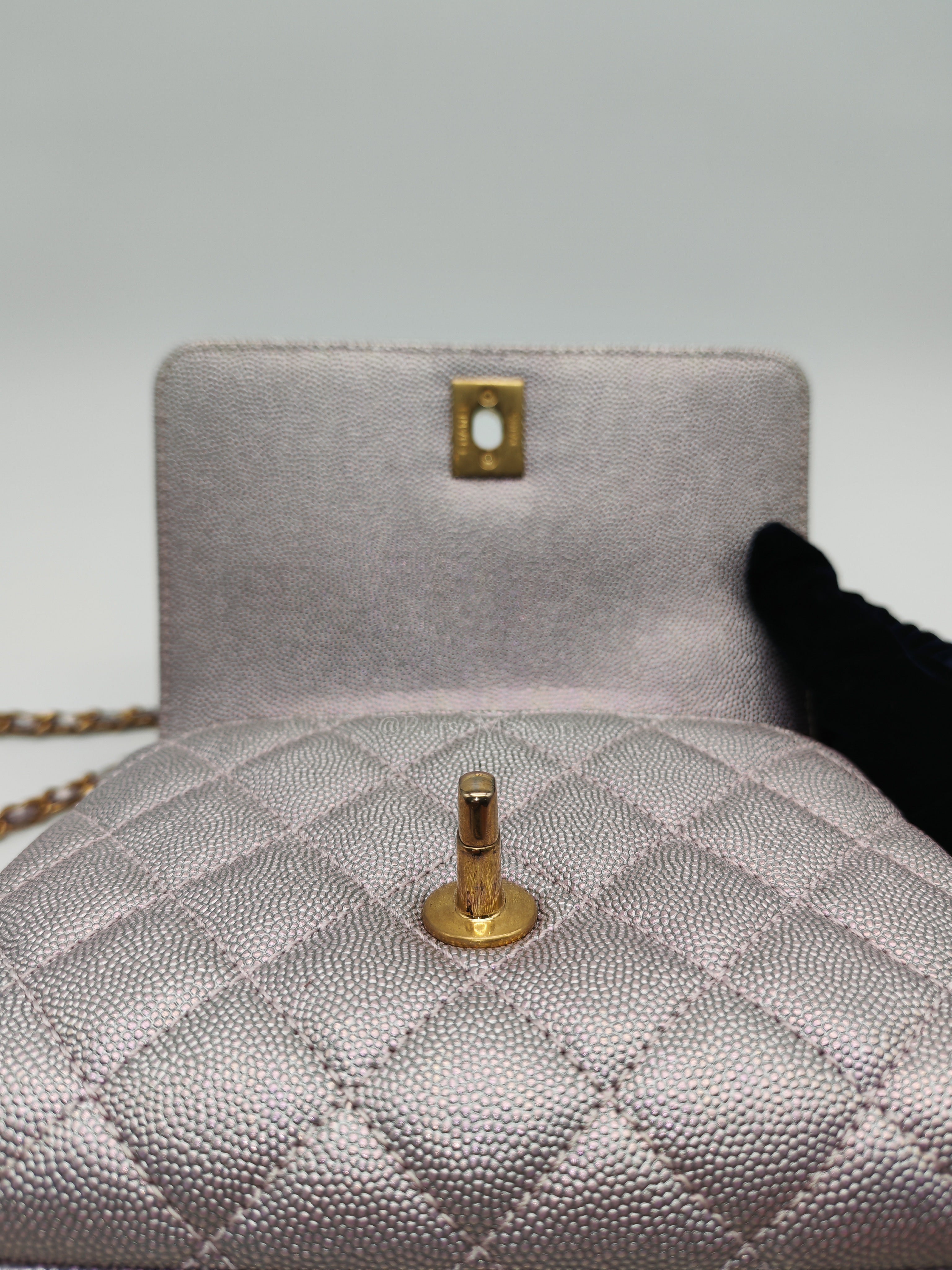 Coco Top Handle Bag Mini in Iridescent Quilted Caviar Leather & Gold Hardware Microchip | Purse Maison Luxury Bags Shop