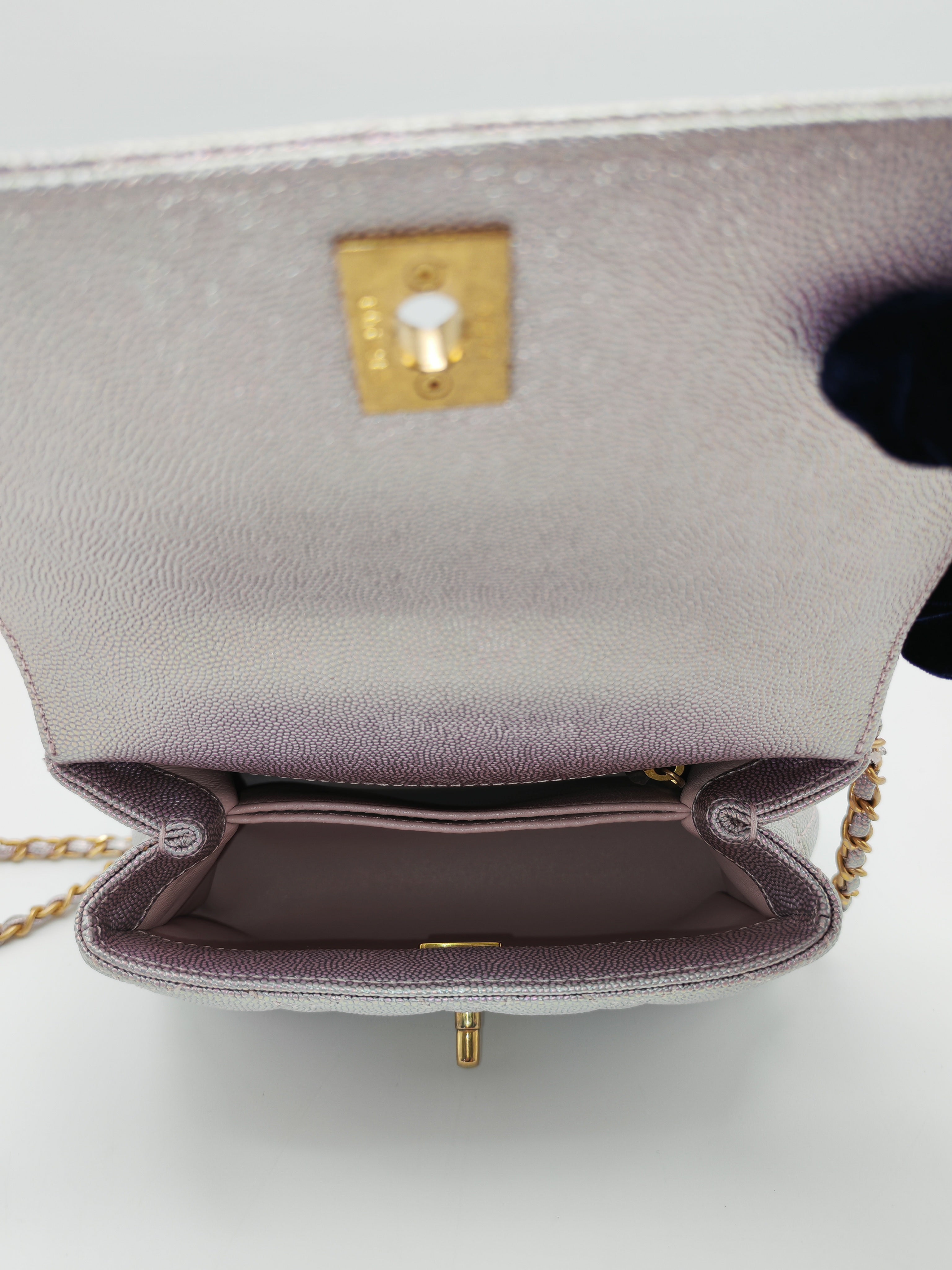 Coco Top Handle Bag Mini in Iridescent Quilted Caviar Leather & Gold Hardware Microchip | Purse Maison Luxury Bags Shop