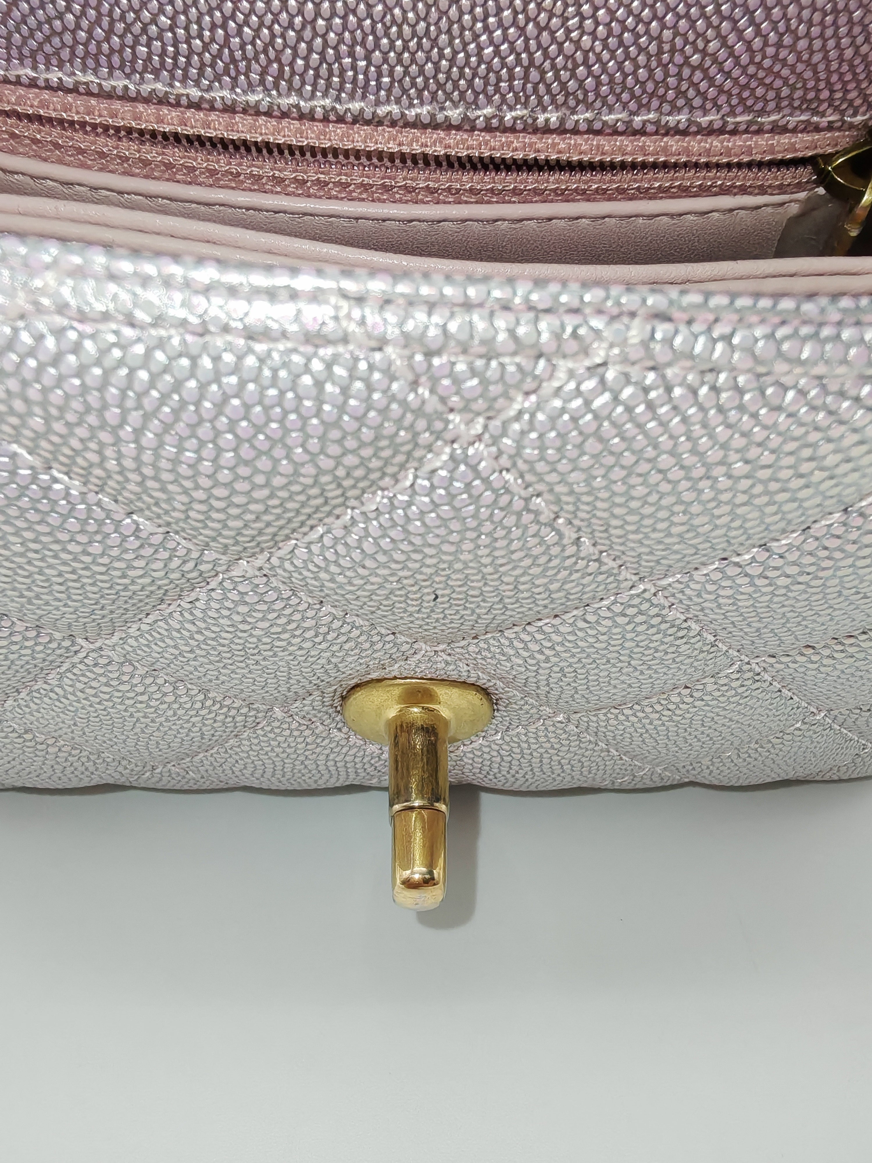 Coco Top Handle Bag Mini in Iridescent Quilted Caviar Leather & Gold Hardware Microchip | Purse Maison Luxury Bags Shop