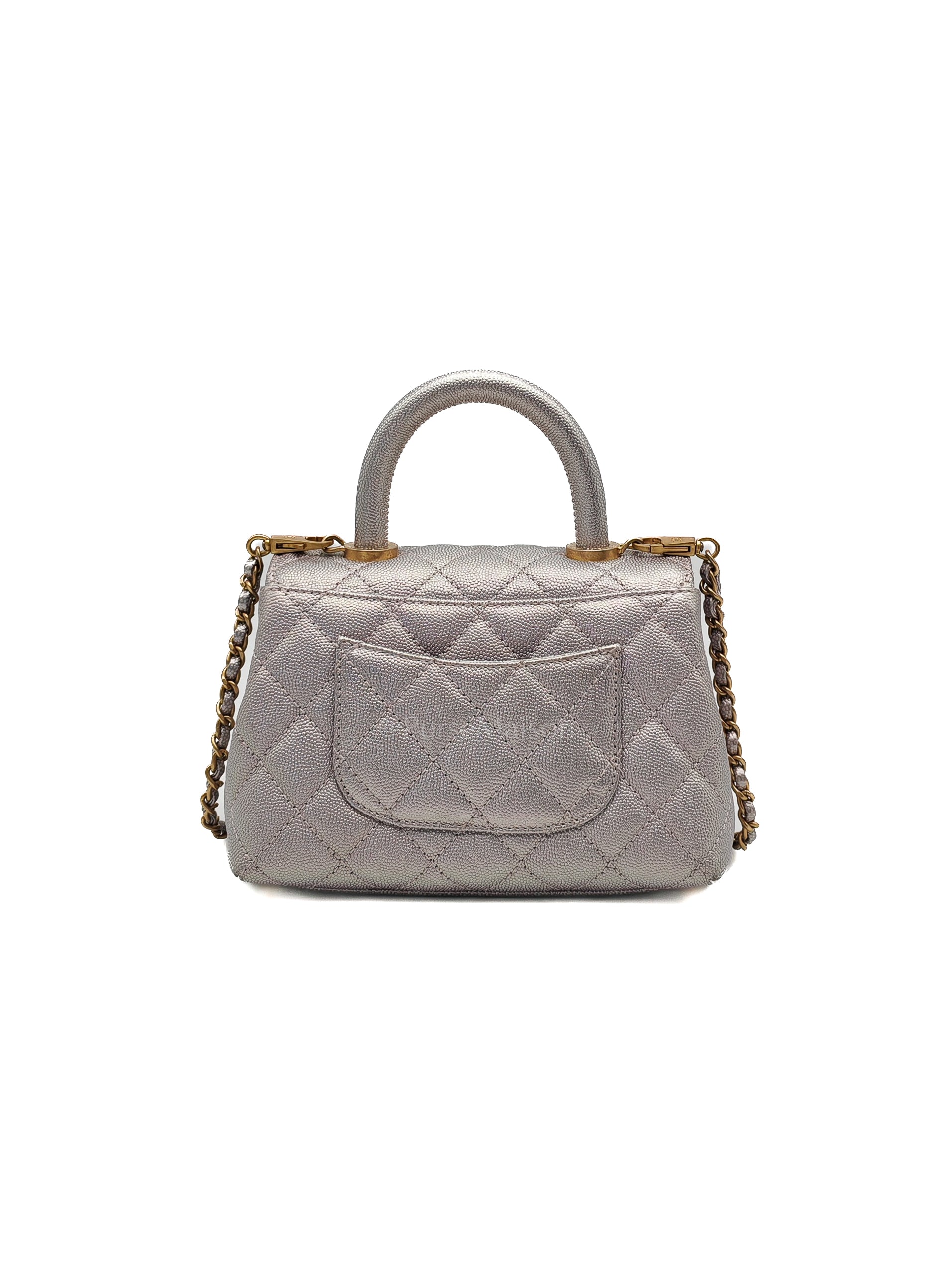 Coco Top Handle Bag Mini in Iridescent Quilted Caviar Leather & Gold Hardware Microchip | Purse Maison Luxury Bags Shop