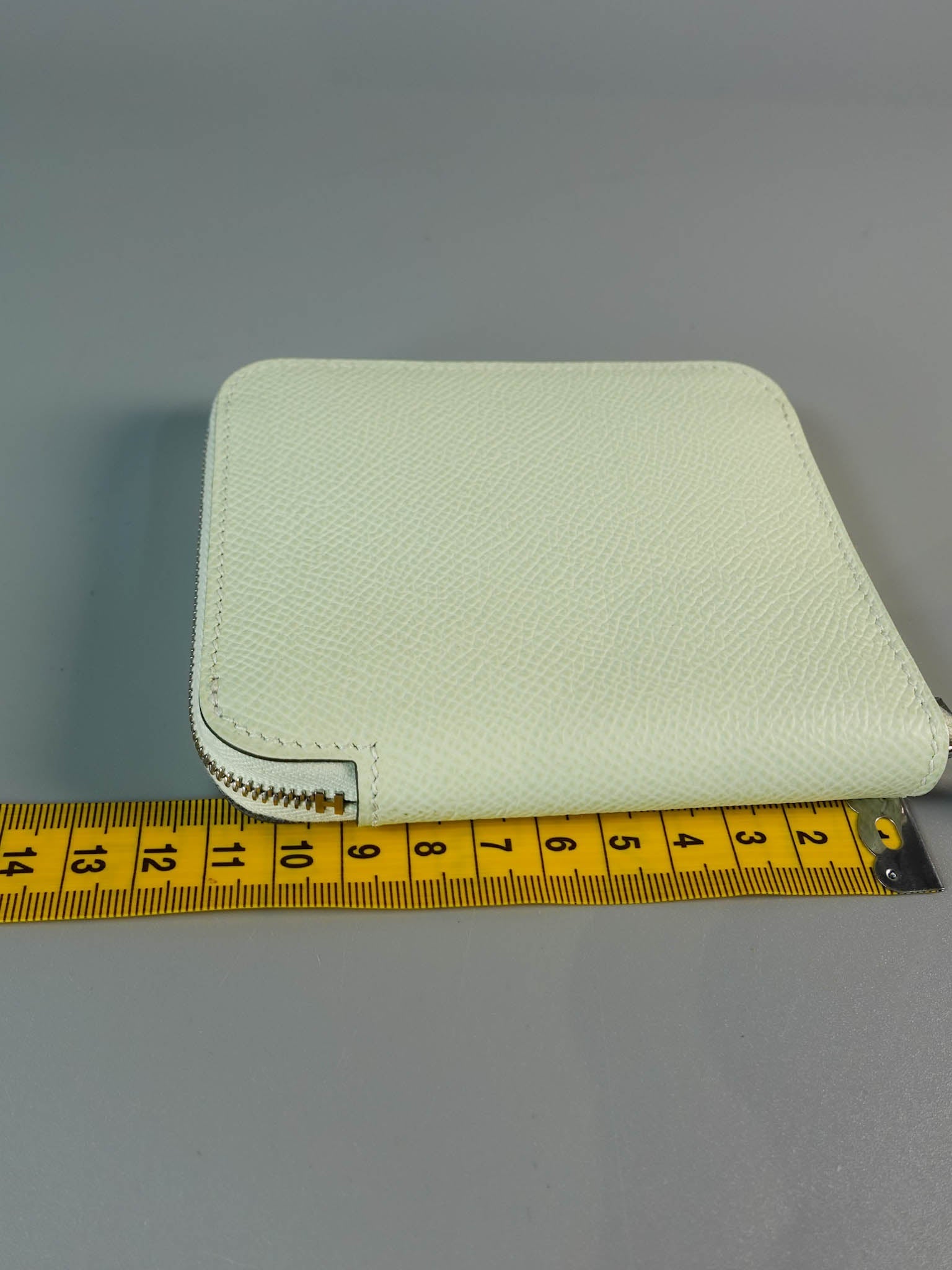 Coin Case Azap Compact Silk in Pastel Light Green Epsom Leather Palladium Hardware Stamp U | Purse Maison Luxury Bags Shop