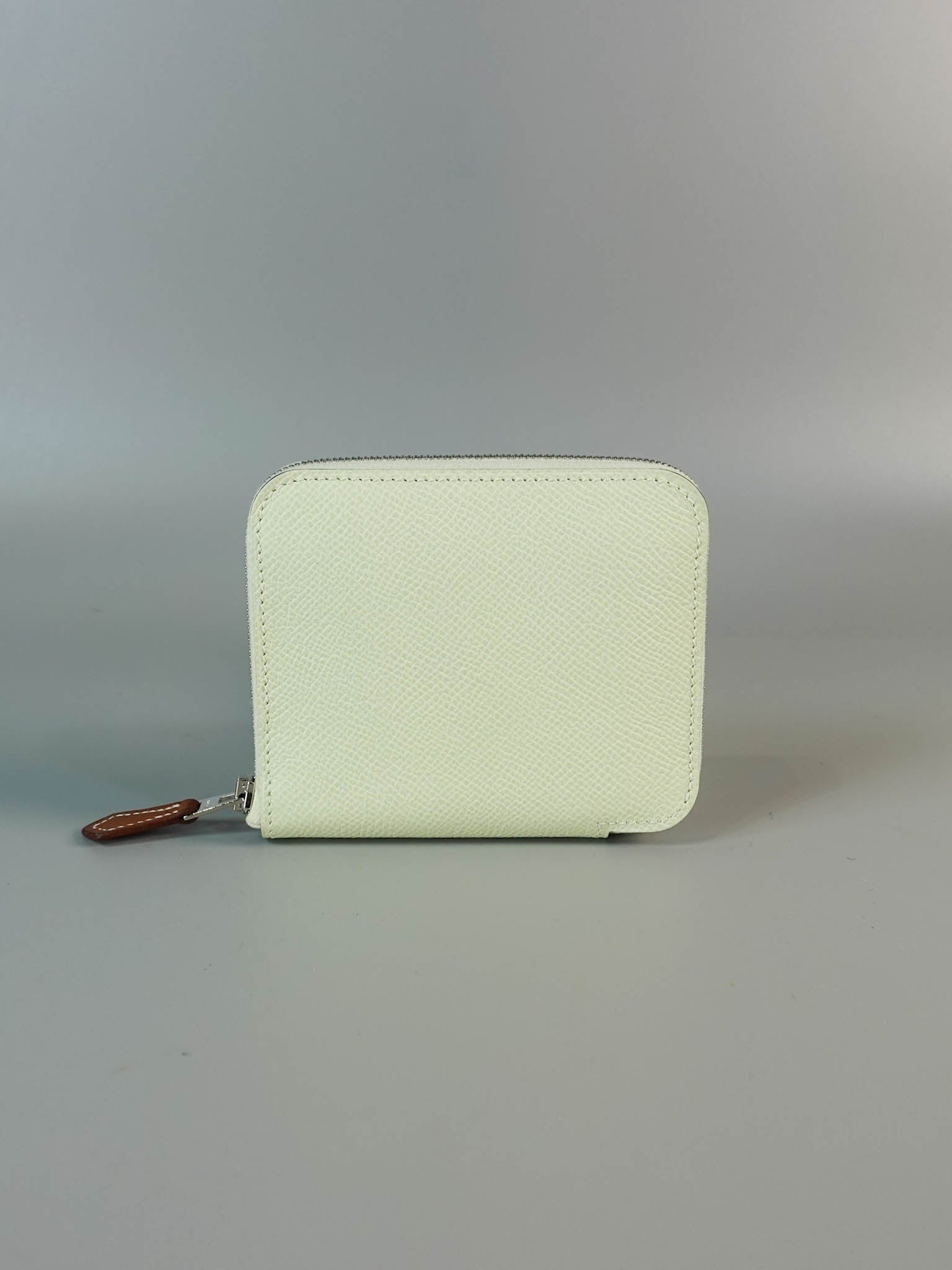 Coin Case Azap Compact Silk in Pastel Light Green Epsom Leather Palladium Hardware Stamp U | Purse Maison Luxury Bags Shop