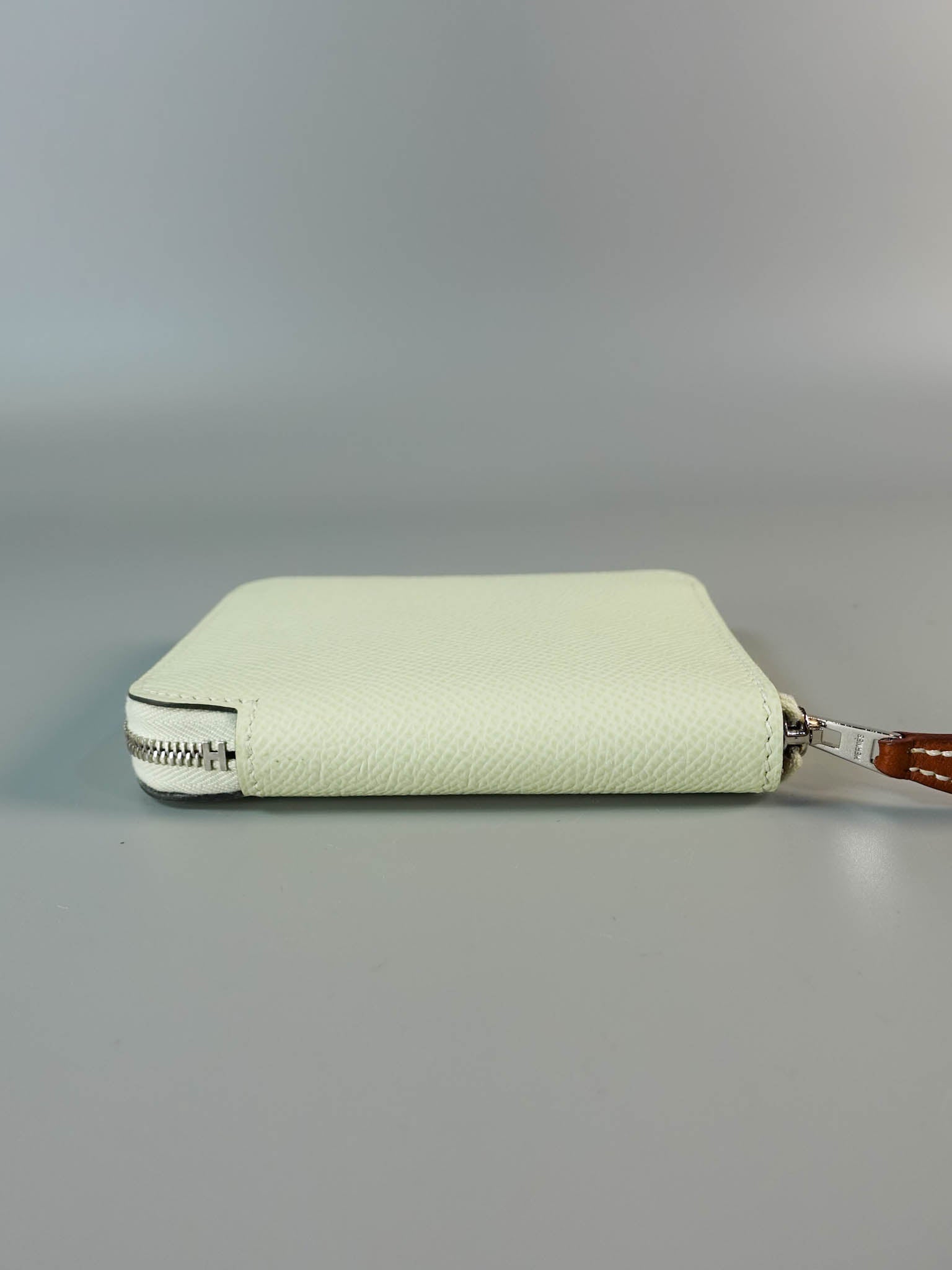 Coin Case Azap Compact Silk in Pastel Light Green Epsom Leather Palladium Hardware Stamp U | Purse Maison Luxury Bags Shop