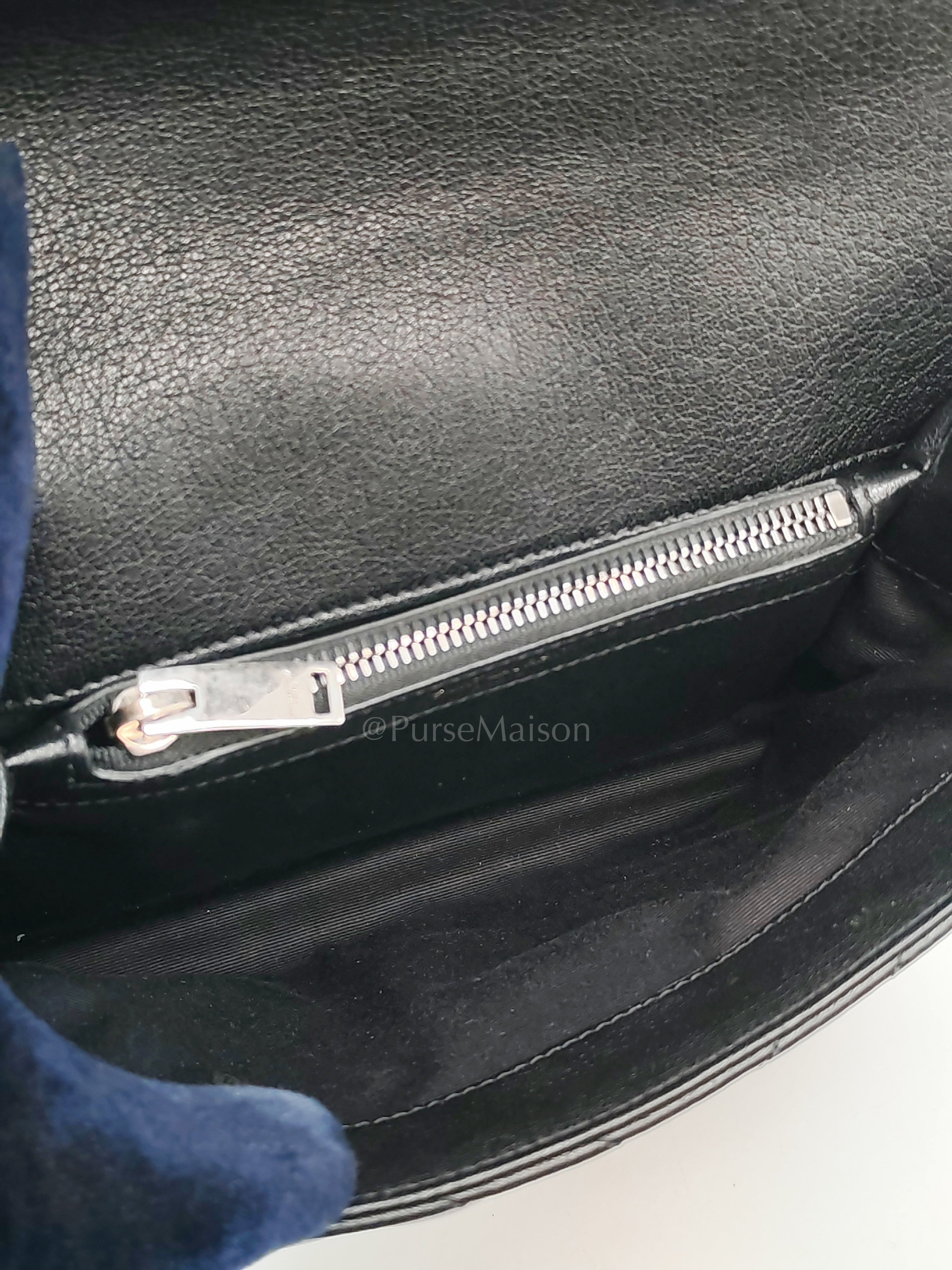 College Bag in Black Quilted Chevron Calfskin Leather & Silver/Ruthenium Hardware | Purse Maison Luxury Bags Shop