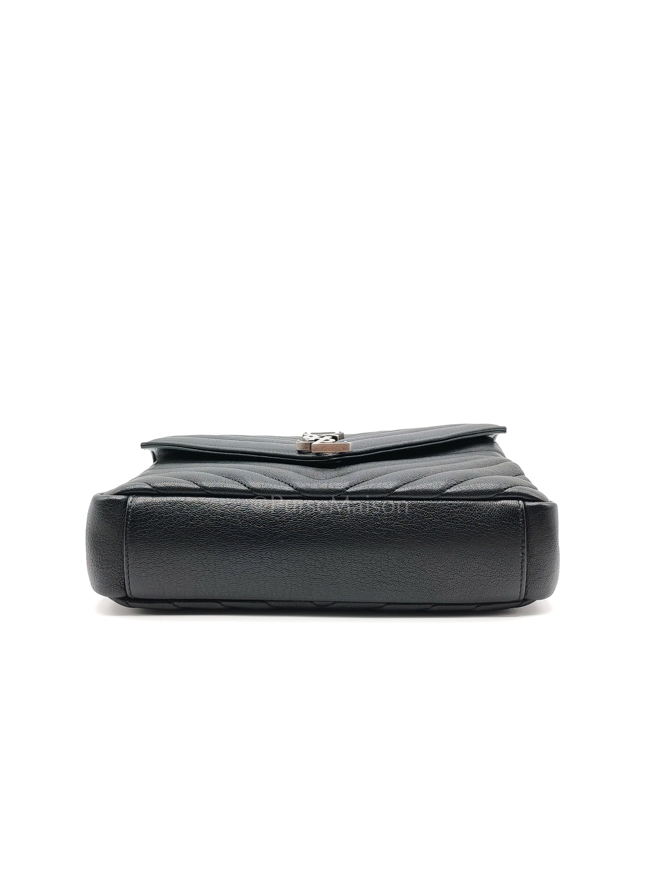 College Bag in Black Quilted Chevron Calfskin Leather & Silver/Ruthenium Hardware | Purse Maison Luxury Bags Shop
