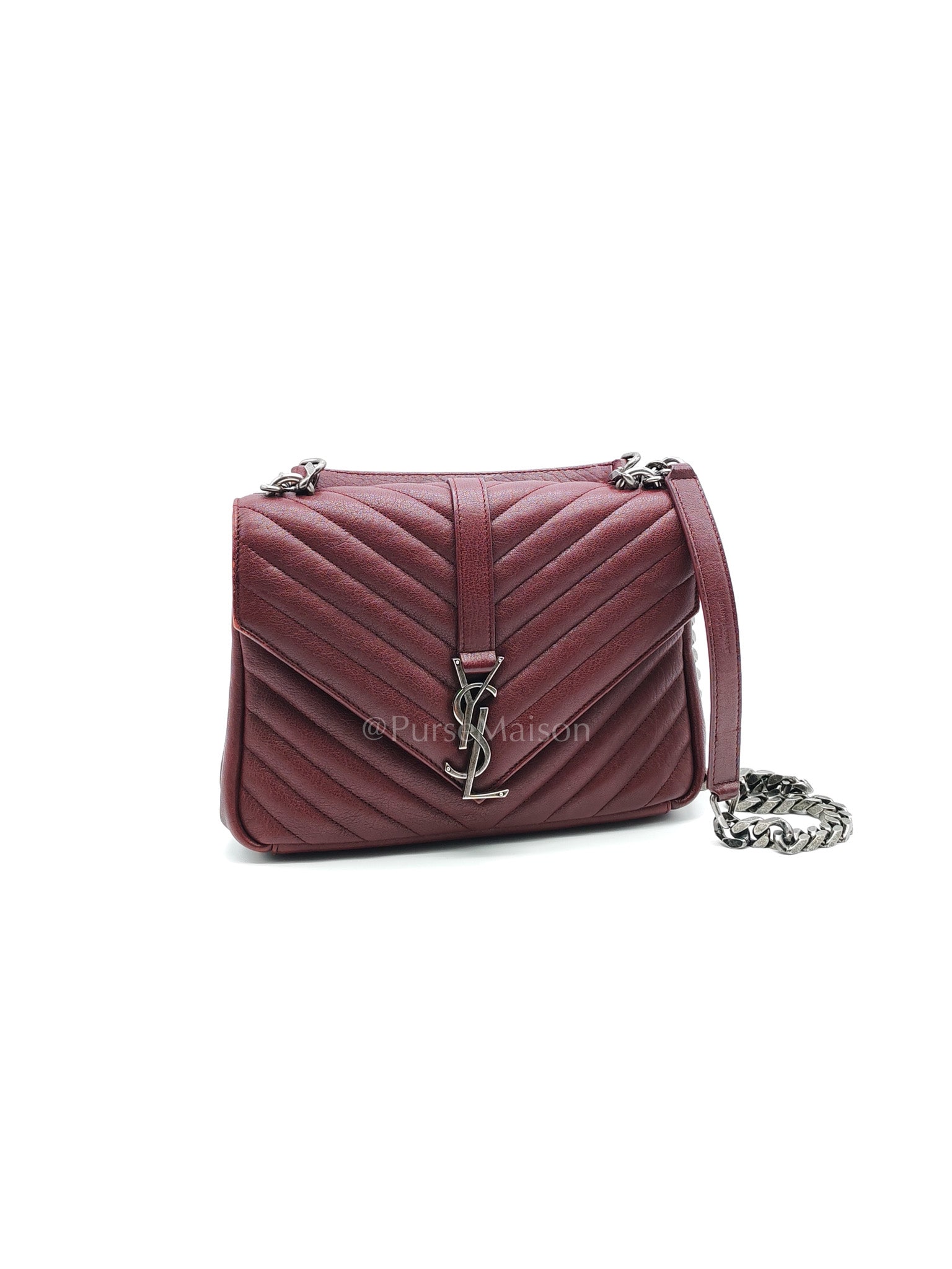 College Bag Medium in Burgundy Monogram Chevron Sheepskin Leather Ruthenium Hardware | Purse Maison Luxury Bags Shop